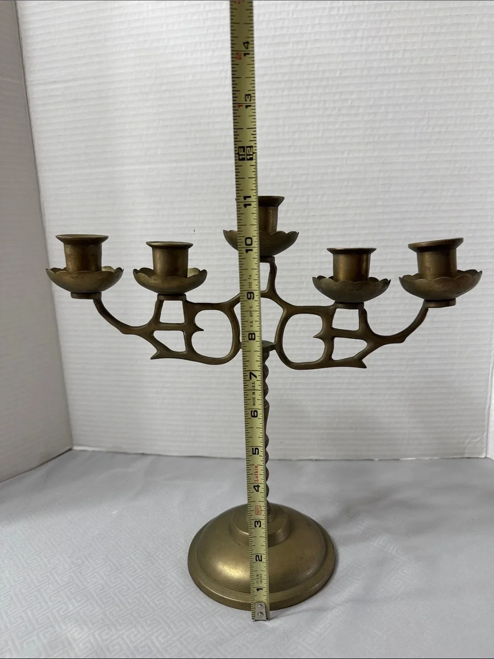 Vintage MCM Brass 5 Arm Candle Holder Candelabra Old World Boho Stamped Korea